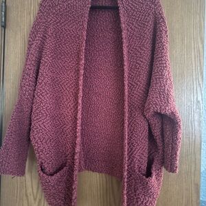Umgee Cozy Bouclé Open-Front Cardigan - Rose